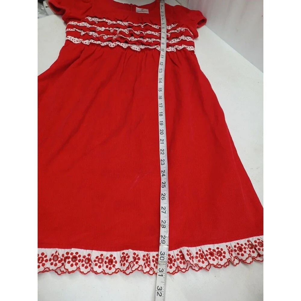 Hanna Andersson Dress Girls 130 US 8 Red White Corduroy Ruffles
